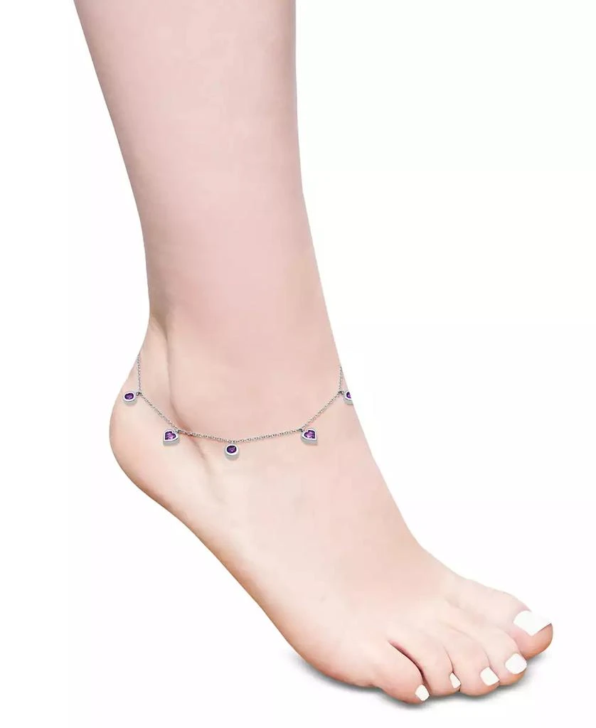 Macy's Amethyst Heart & Round Bezel Dangle Ankle Bracelet (1 ct. t.w.) in Sterling Silver 2