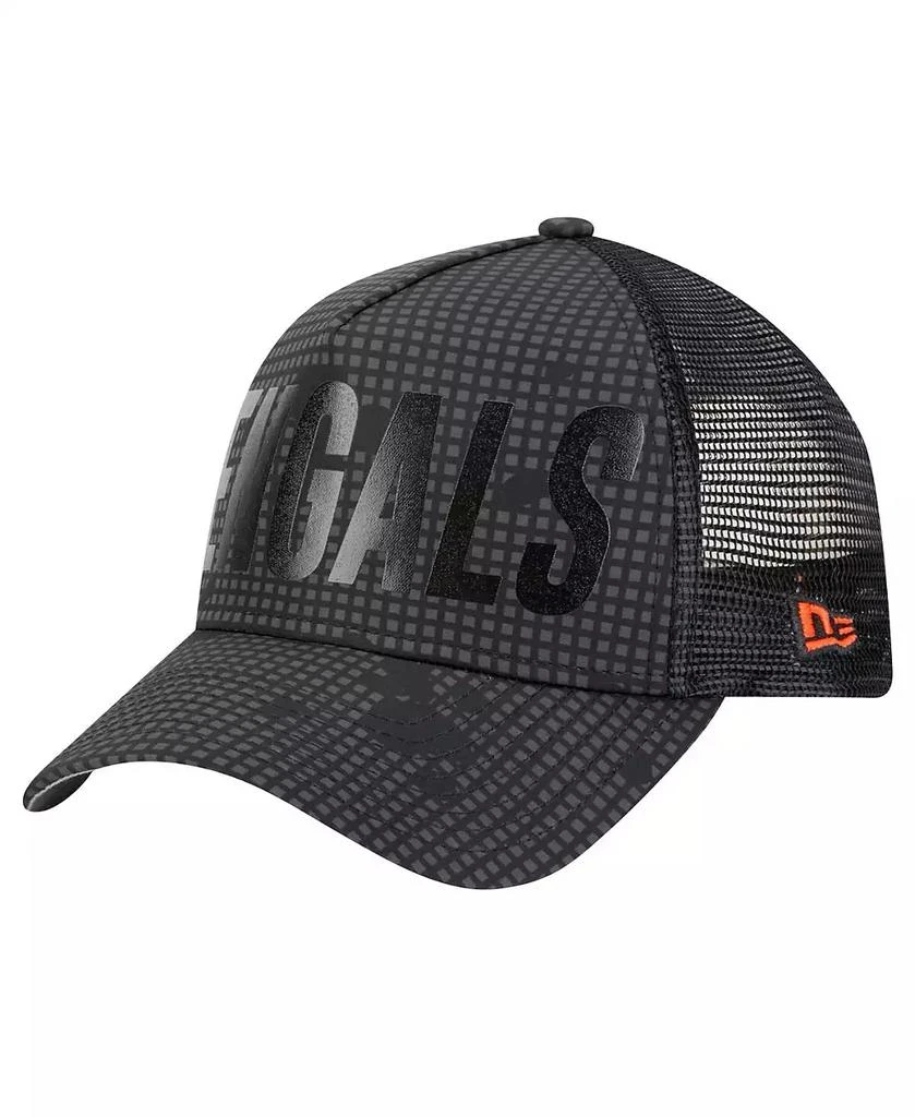 New Era Men's Black Cincinnati Bengals Midnight Ink Tonal Text A-Frame Trucker 9FORTY Adjustable Hat 5