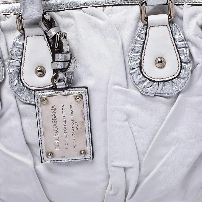 Dolce & Gabbana Dolce & Gabbana Silver Leather Miss Rouche Distressed Satchel 5