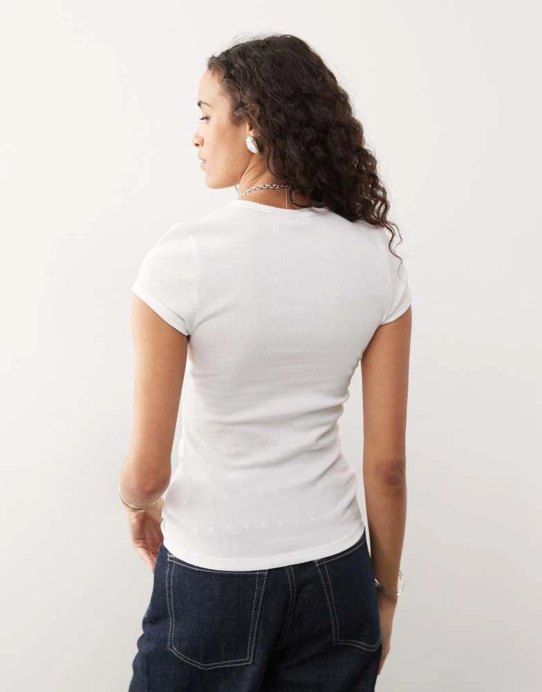 Weekday Weekday slim fitted ribbed t-shirt in white 3