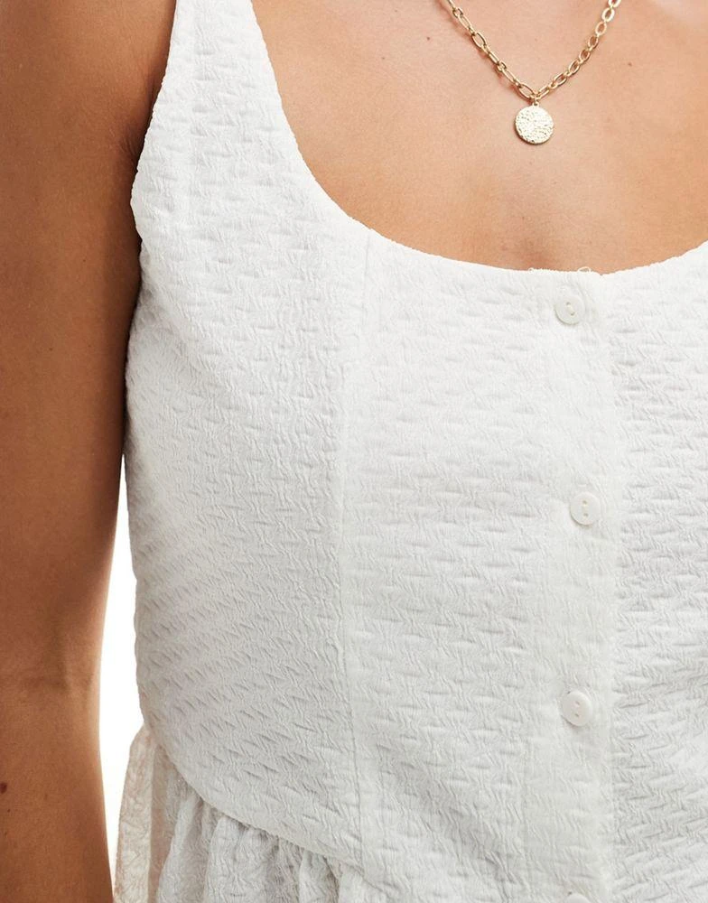 Mango Mango milkmaid textured button up dress in white 2