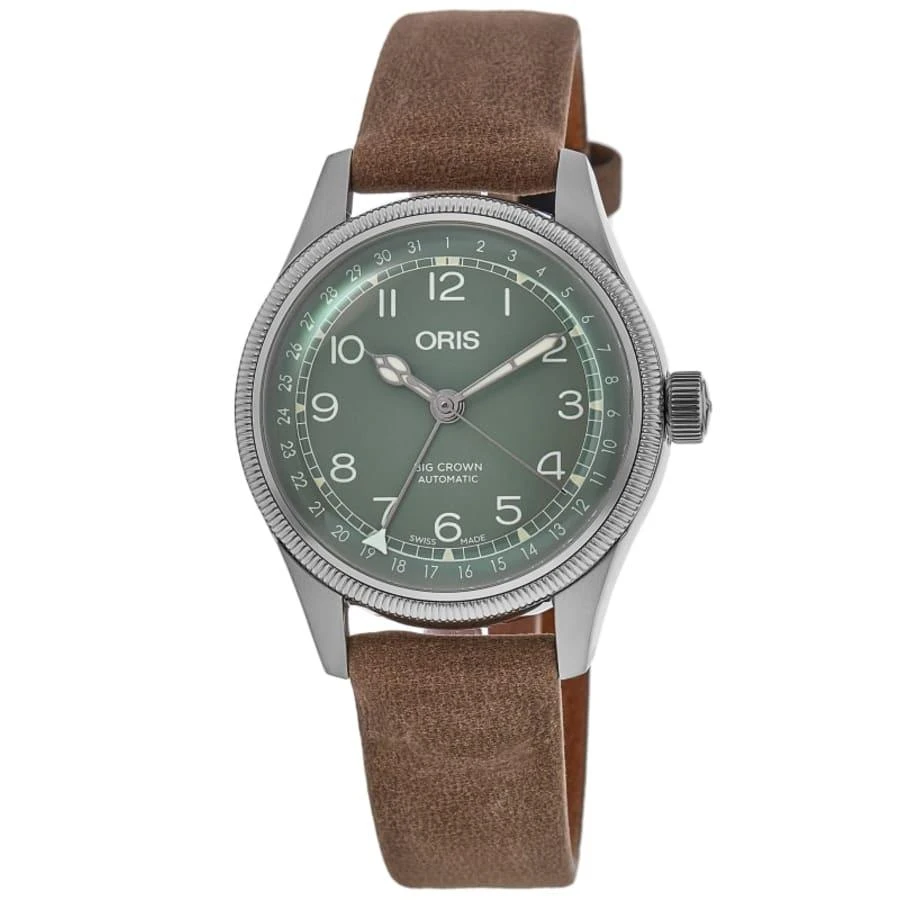 Oris Big Crown Pointer Date Green Dial Brown Leather Strap Unisex Watch 01 754 7749 4067-07 5 17 68G 1