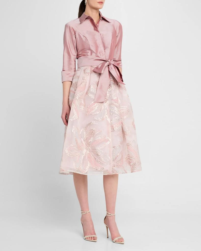 Teri Jon Taffeta & Organza Jacquard Midi Shirtdress 4