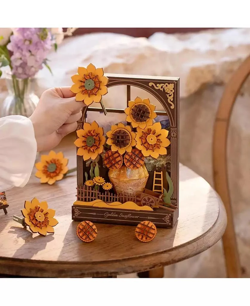Robotime 3D Puzzles Wooden Puzzle Glittering Golden Sunflower Wall Art Home Decor Home Decor Unique Holiday Gifts for Adult Yellow 4