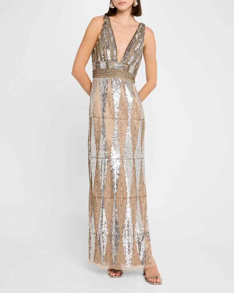 Aidan Mattox Beaded Deep V-Neck Column Gown 4