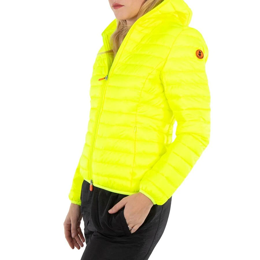 Save The Duck Ladies Fluo Yellow Kyla Hooded Puffer Jacket