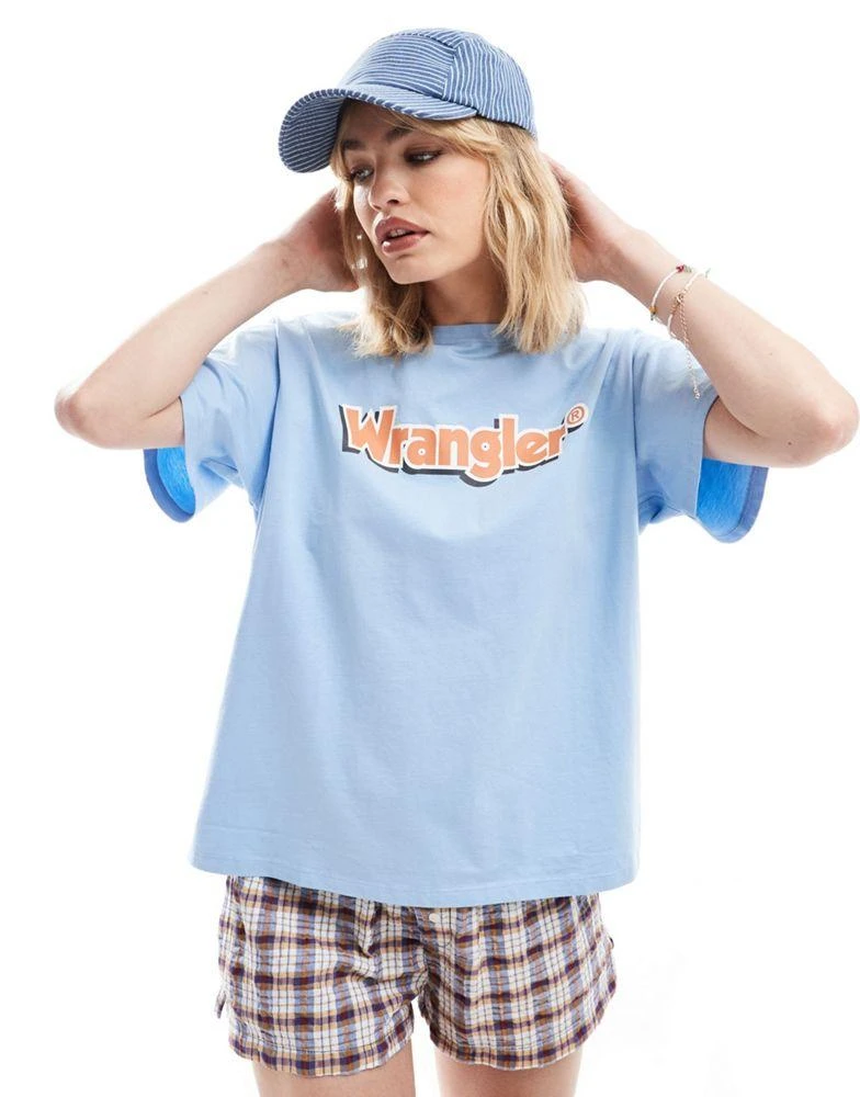Wrangler Wrangler girlfriend logo tee in pale blue 1