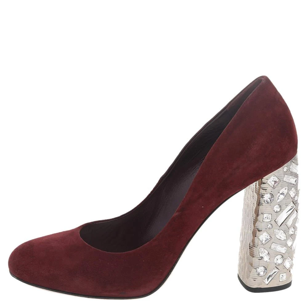 Miu Miu Miu Miu Burgundy Suede Crystal Embellished Block Heel Pumps Size 40.5 2