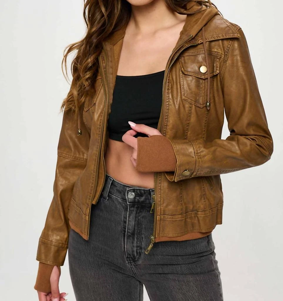 Coalition LA Vegan Leather Bomber Jacket In Camel