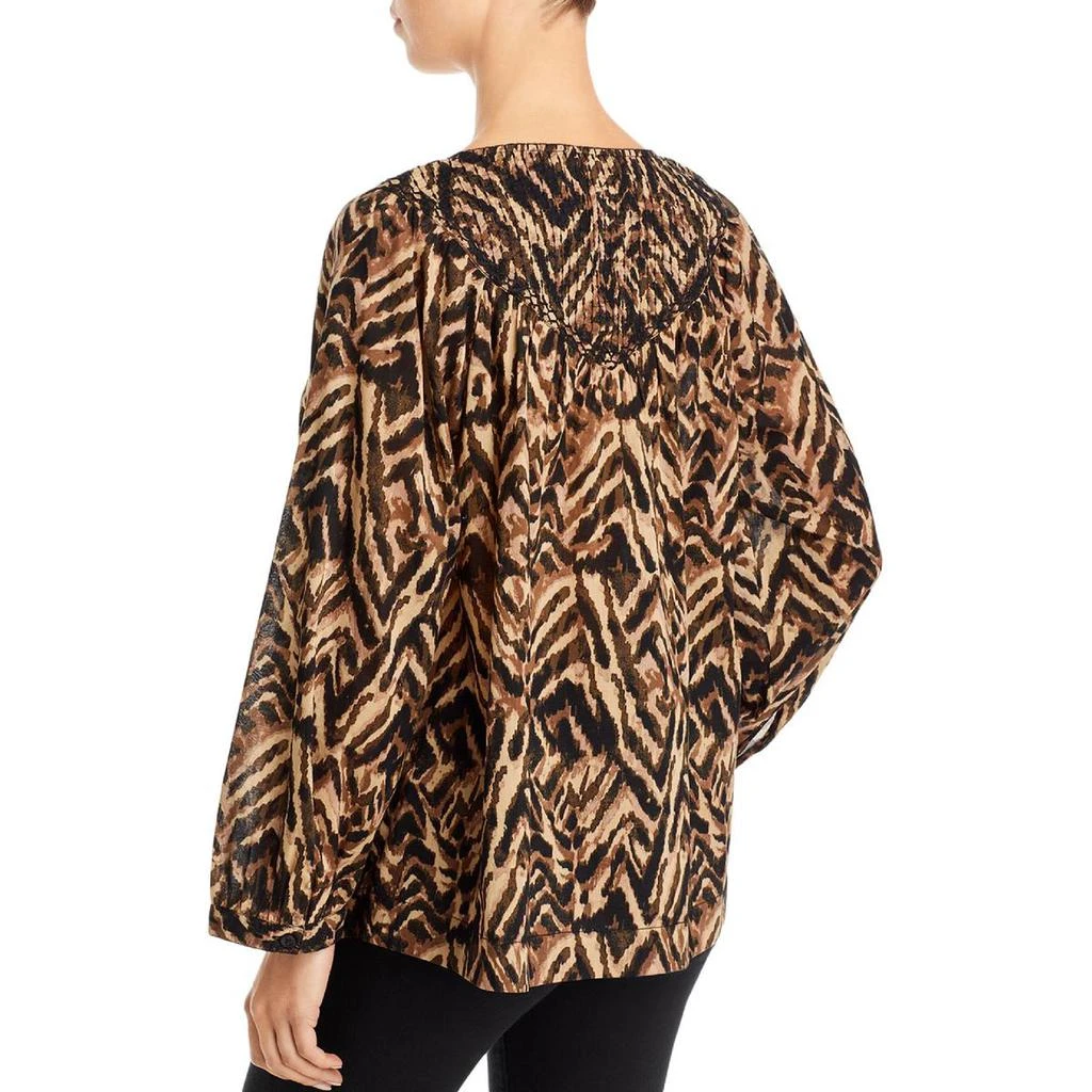 Beach Lunch Lounge Penelope Womens Animal Print Embroidered Button-Down Top 2