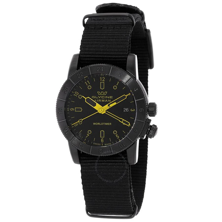 Glycine Airman Contemporary Worldtimer GMT Quartz Black Dial Men's Watch GL1029 1