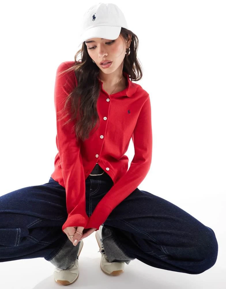 Ralph Lauren Polo Ralph Lauren collared button front cardigan with logo in red 1