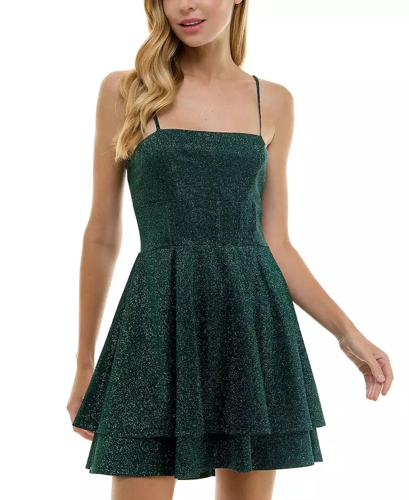 City Studios Juniors' Glitter Sleeveless Tiered Fit & Flare Dress 1