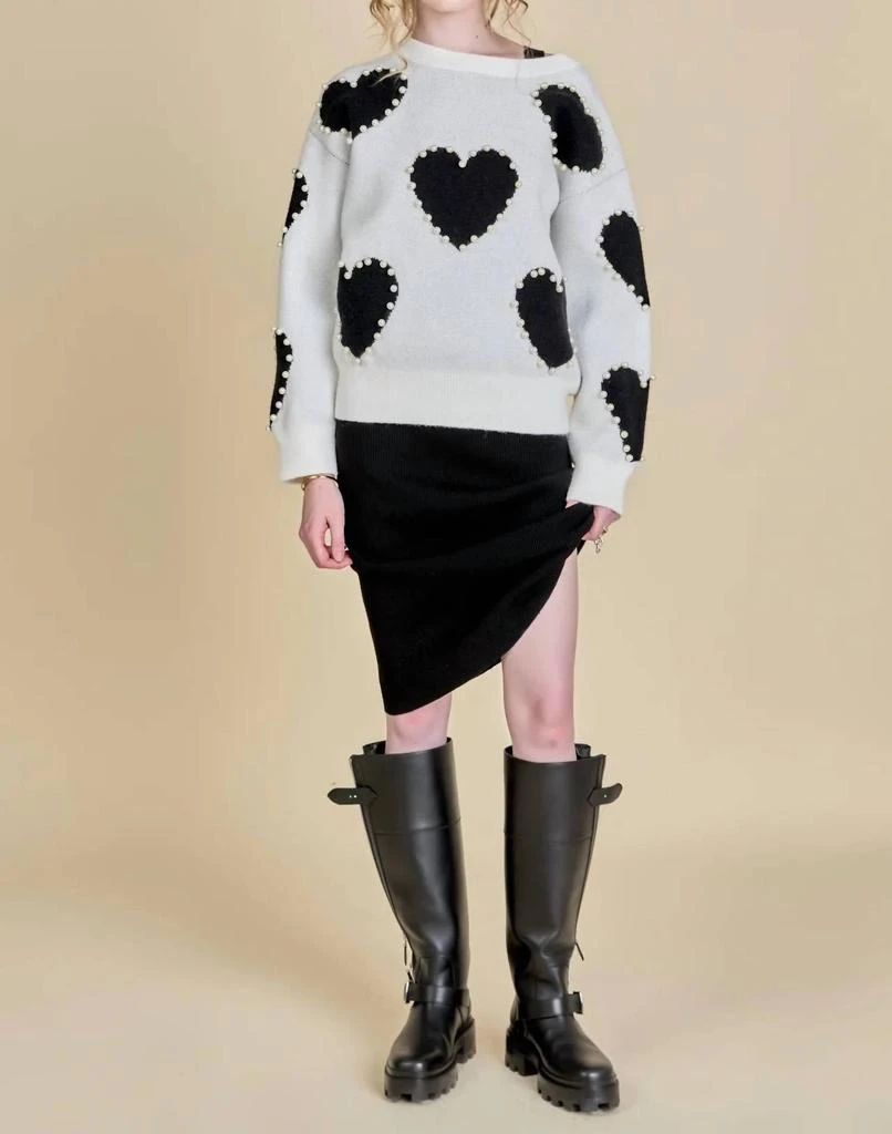 English Factory Long-Sleeve Heart Sweater In Black Multi 1