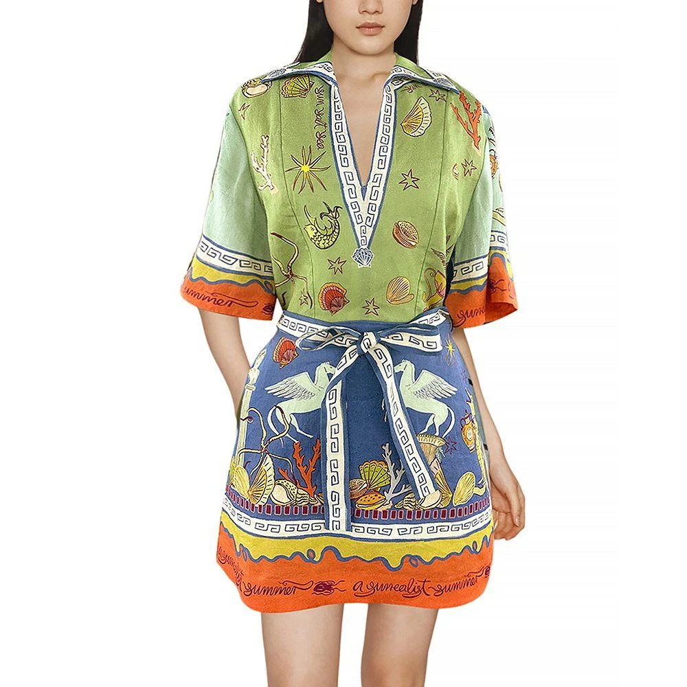ALÉMAIS Surrealist Linen Mini Dress 1