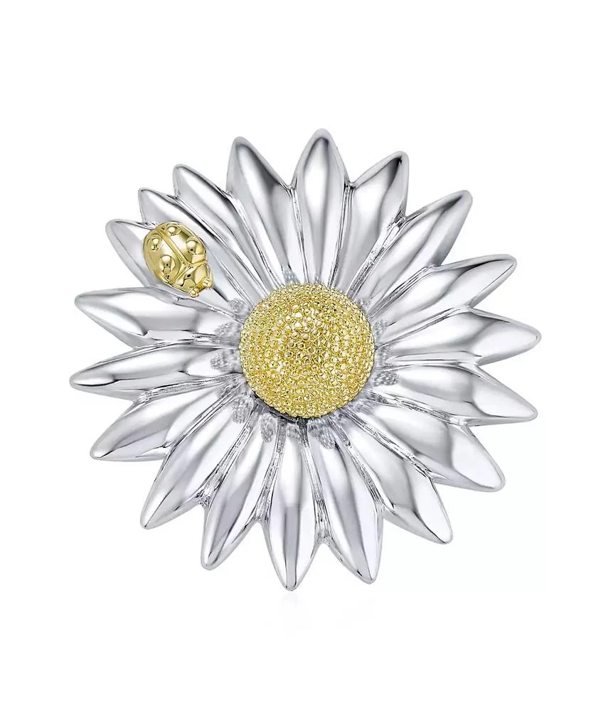 Bling Jewelry Two Tone Fashion Statement Ladybug Sunflower Daisy Brooch Scarf Pin Silver Gold Plated