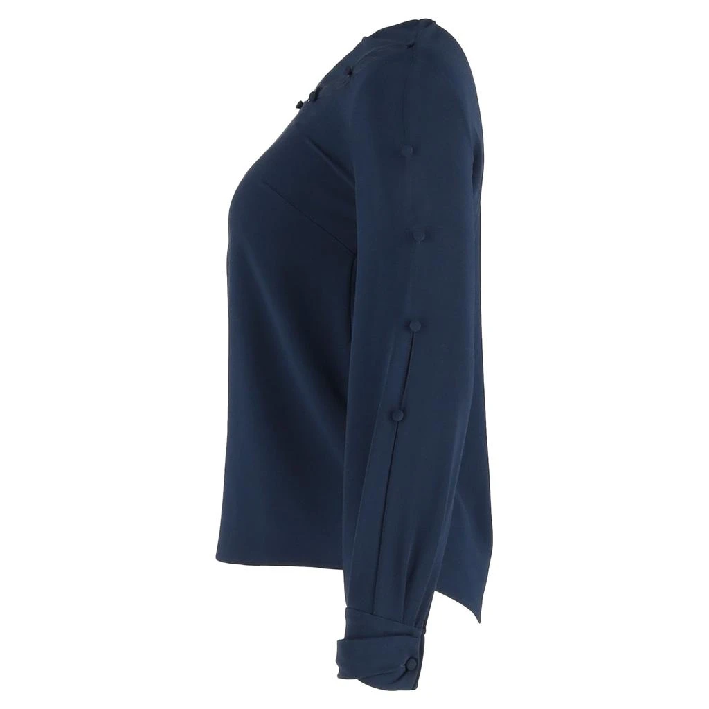Oscar de la Renta Bateau Neckline Blouse in Navy Blue Silk 2