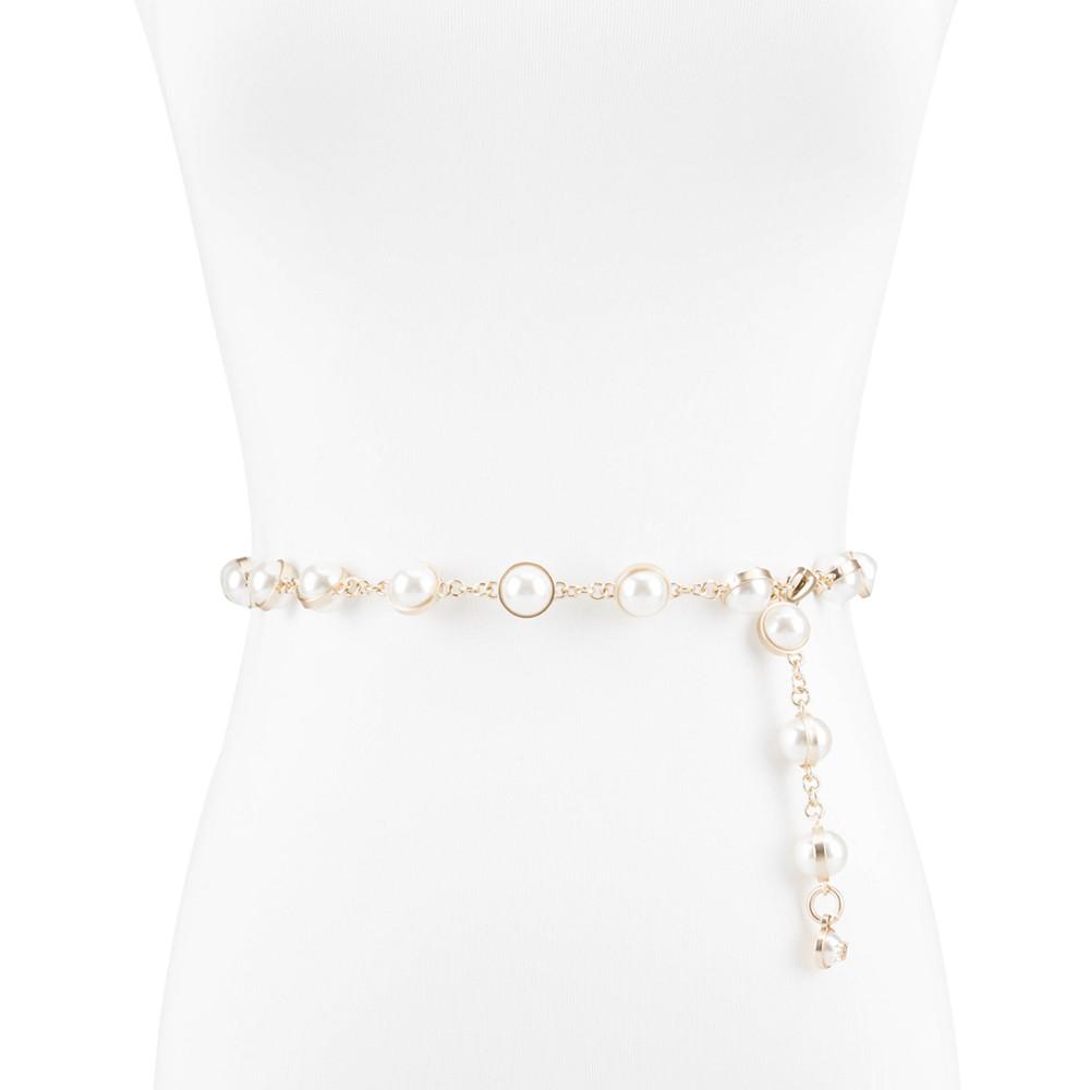 Sam Edelman Women's Imitated Pearl Embellished Gold-Tone Chain Dress Belt