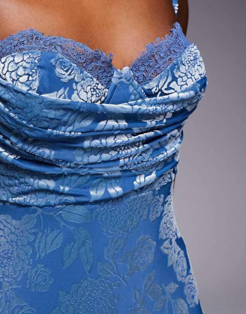 Rare Rare London velvet floral burnout lace bust detail open strappy back maxi dress in blue - Dresses & Skirts - Free Shipping - BeyondStyle Rare Rare London velvet floral burnout lace bust detail open strappy back maxi dress in blue - Dresses & Skirts - Free Shipping - BeyondStyle