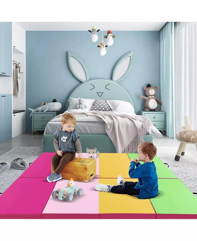 SUGIFT 4-Panel PU Leather Folding Exercise Mat with Carrying Handles-Green 3