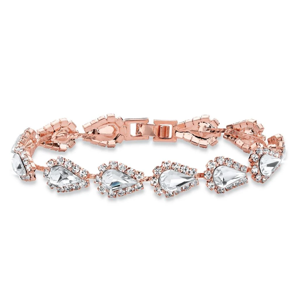 Palm Beach Jewelry Rose Goldtone Pear-Cut Crystal Halo Strand Bracelet 7"