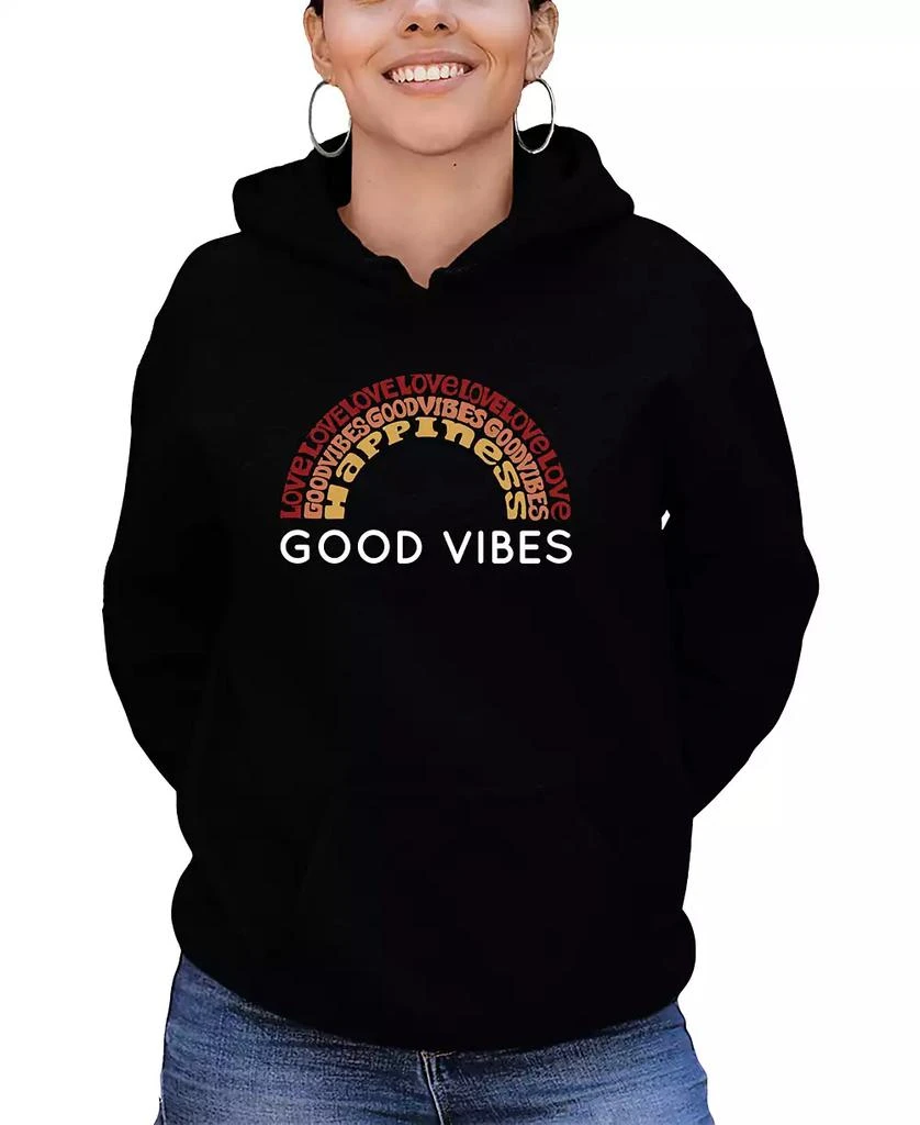 LA Pop Art Women's Word Art Good Vibes Hooded Sweatshirt 1