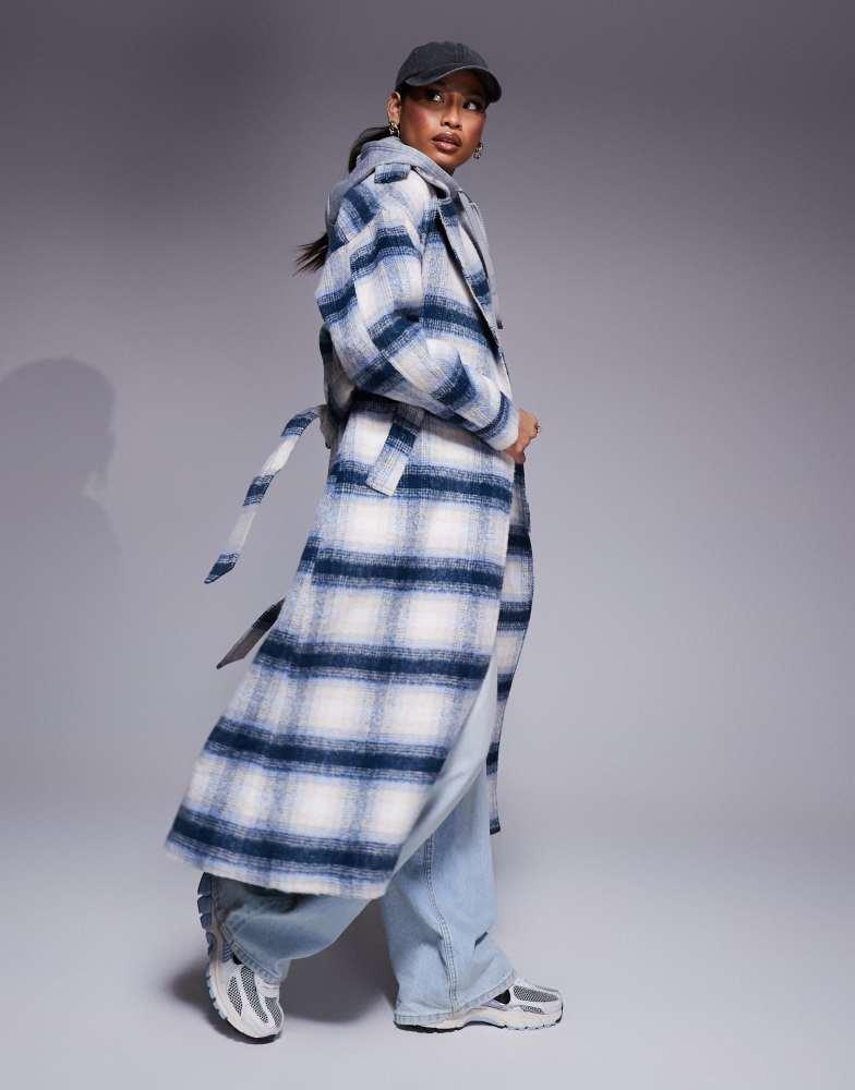 River Island River Island wool look belted coat in blue check