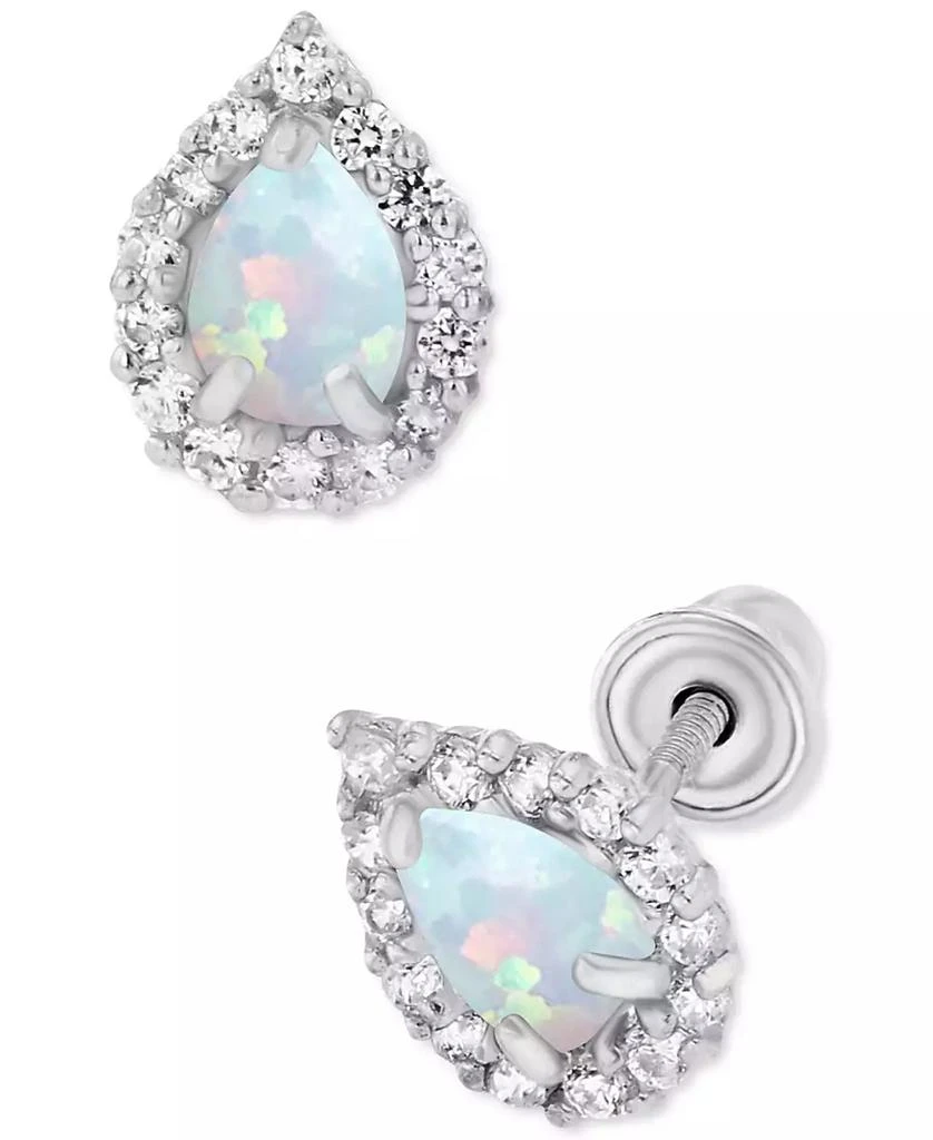 Macy
s Lab-Grown Opal (1/10 ct. t.w.)
Lab-Grown White Sapphire (1/6 ct. t.w.) Pear Halo Stud Earrings 1