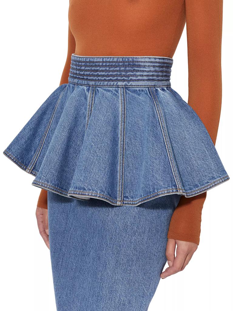【Alaia】 Peplumデニムベルト Peplum denim skirt belt in black - Alaia | Mytheresa