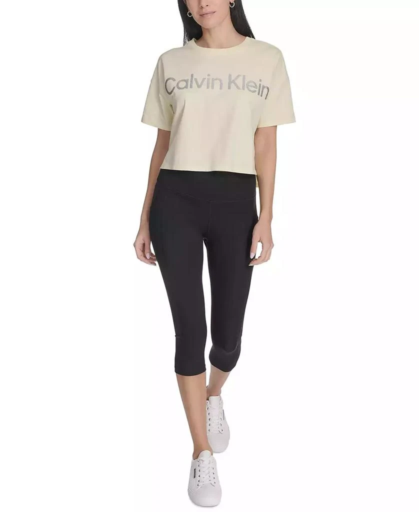 Calvin Klein Women's Glitter Logo High-Low Cropped Tee 4