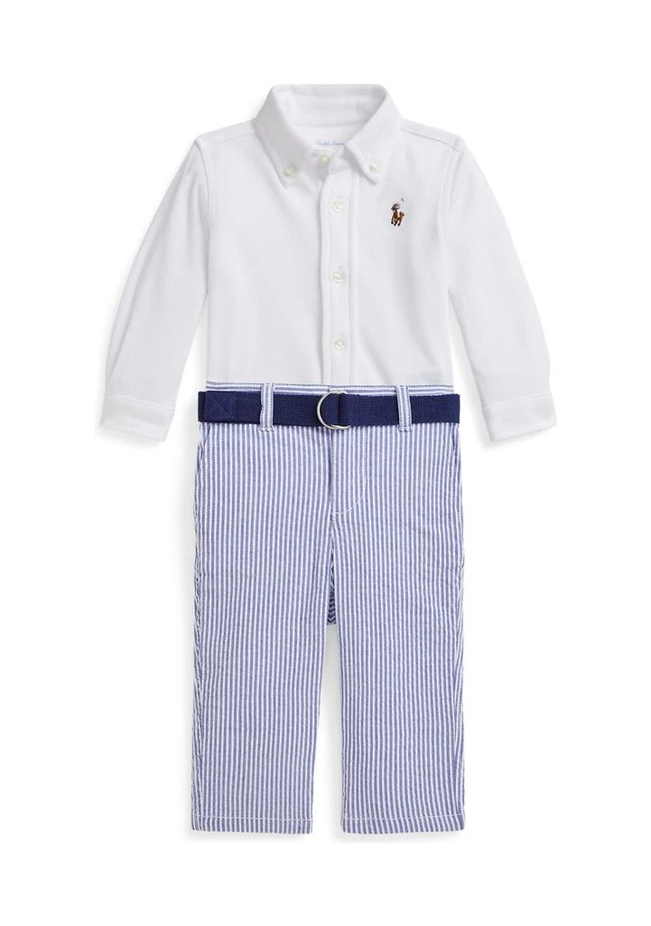 Ralph Lauren Baby Boys Shirt, Belt, and Seersucker Pants Set