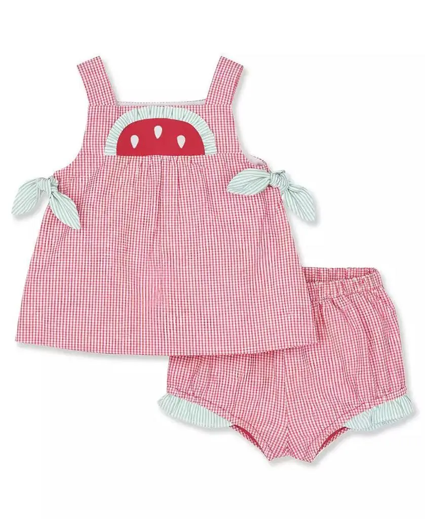Florence Eiseman Baby Girl Check Seersucker Dress and Bloomer With Watermelon