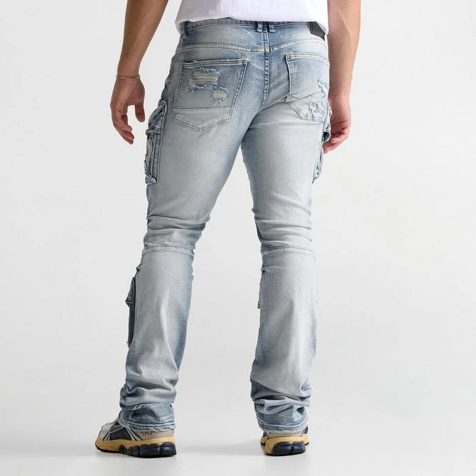 Smoke Rise Men's Smoke Rise Distressed Stacked Flare Cargo Denim Jeans 4