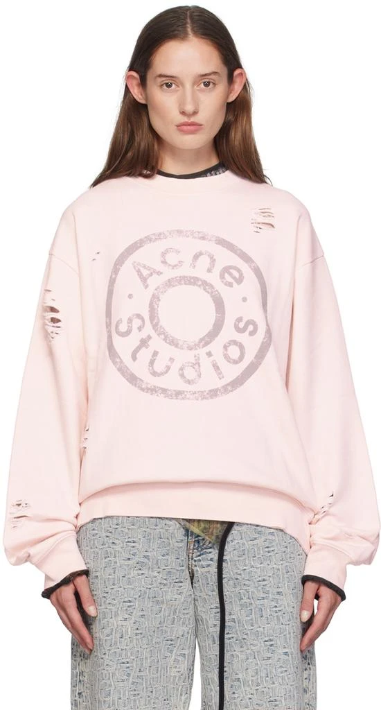 Acne Studios Pink Distressed Printed-Logo Sweatshirt 1