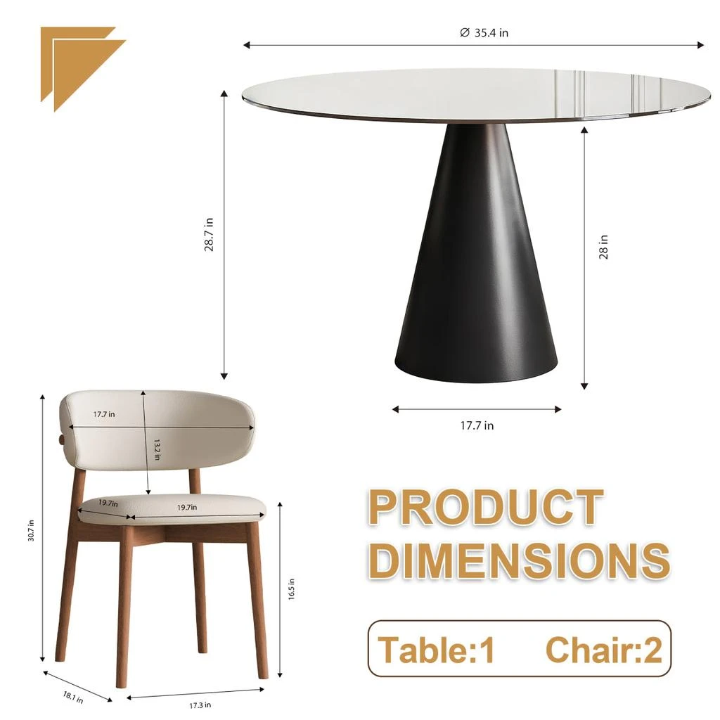 Streamdale Furniture Streamdale 35" Round Glass Dining Table with Carbon Steel Legs (Seats 2-4) 4