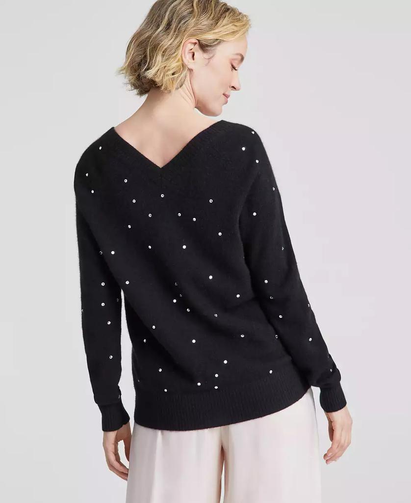 Charter Club Women's Cashmere Double V-Neck Rhinestone Sweater, Created for Macy's