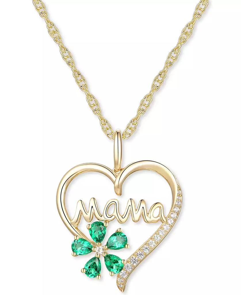 Macy's Lab-Grown Emerald (5/8 ct. t.w.) & Lab-Grown White Sapphire (1/10 ct. t.w.) Mama 18" Pendant Necklace in 10k Gold 1