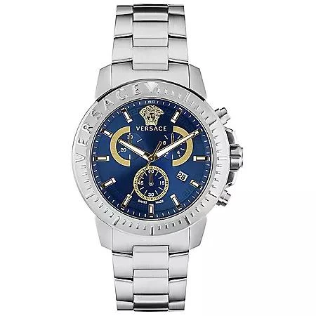 Versace Versace New Quartz Chronograph Silver Bracelet Mens Watch, 45mm 1