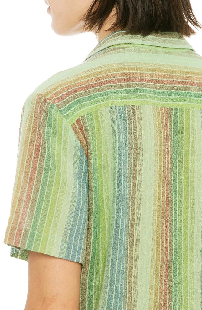 Raga Stripe Short Sleeve Cotton Button-Up Shirt