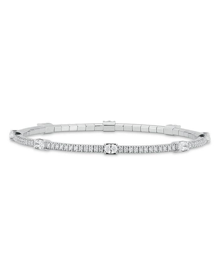 EXTENSIBLE 18K White Gold Oval Diamond Station Stretch Tennis Bracelet