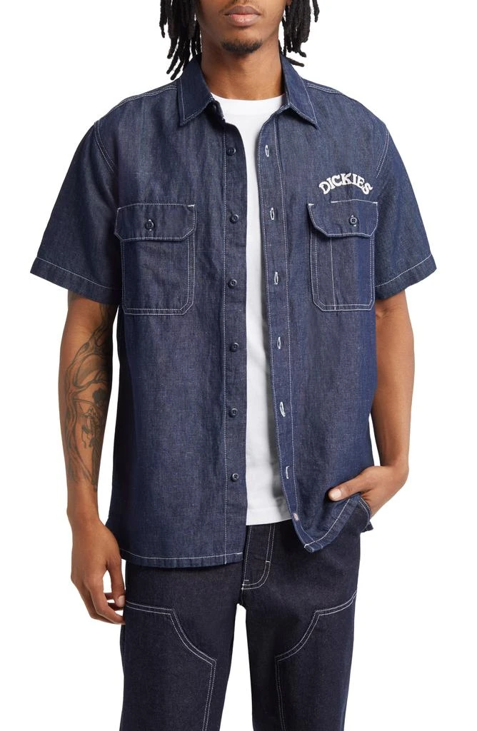 DICKIES Beavertown Short Sleeve Chambray Hemp Blend Button-Up Shirt 1
