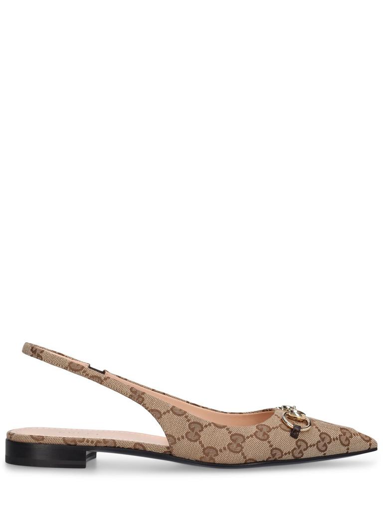 GUCCI 15mm Horsebit Canvas Slingback Flats