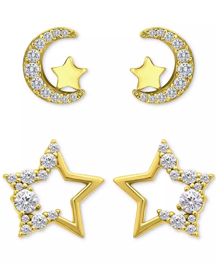 Giani Bernini Cubic Zirconia Half Moon & Star 2-Pc. Set Stud Earrings (1-3/8 ct. t.w.) in 18k Gold over Sterling Silver, Exclusively at Macy's