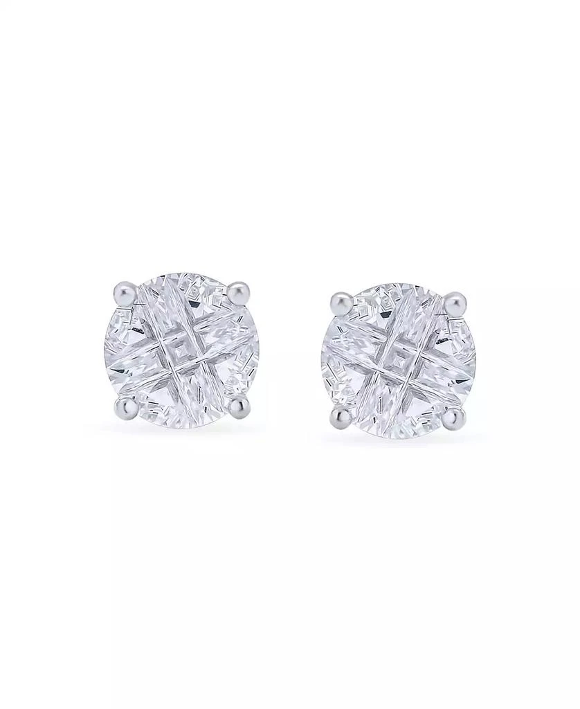 Bling Jewelry Round Solitaire CZ Invisible Cut Checkboard Cubic Zirconia Stud Earrings Sterling Silver 2