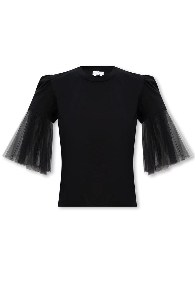 Noir Kei Ninomiya Noir Kei Ninomiya Tulle-Sleeved Crewneck T-Shirt