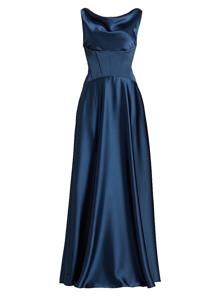 Amsale Satin Cowl Neck Gown