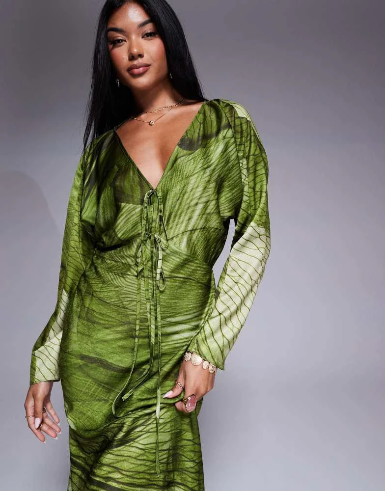 Floral Print Asos Design Pleated Midi Dress With Batwing Sleeves