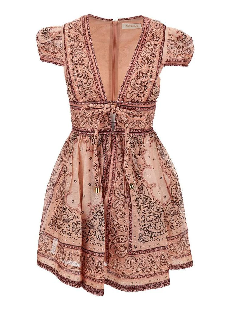 Zimmermann 'Matchmaker Structured' Mini Pink Dress with All-Over Bandana Print in Linen and Silk Woman 1