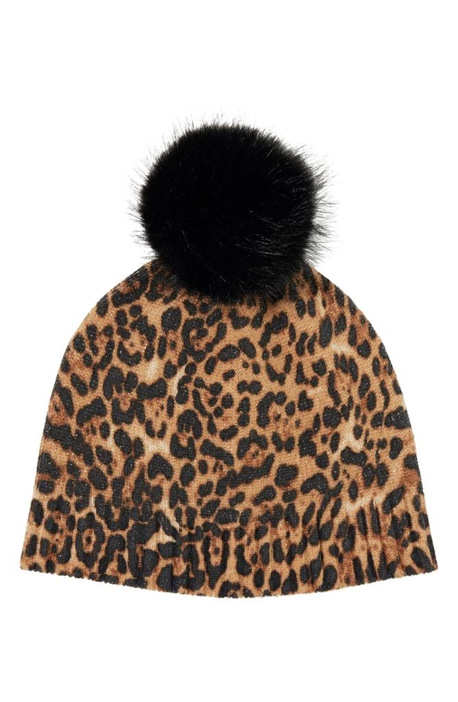 Sofia Cashmere Faux Fur Pom Cashmere Lurex Knit Beanie 1