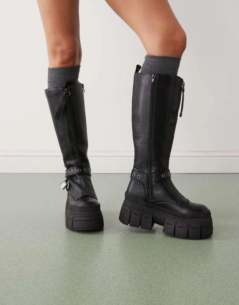 Bottines Buffalo Gospher Hike Mid Pad Pour Femme - Similicuir Noir - Semelle Épaisse - Taille 36 à 40